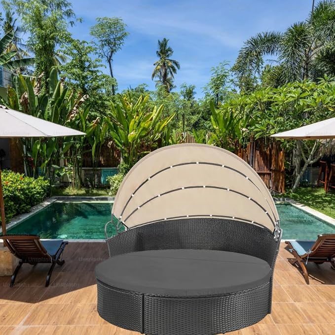 Outdoor Sunproof Waterproof Round Bed Cover, Replacement Patio Furniture Daybed - Image 6
