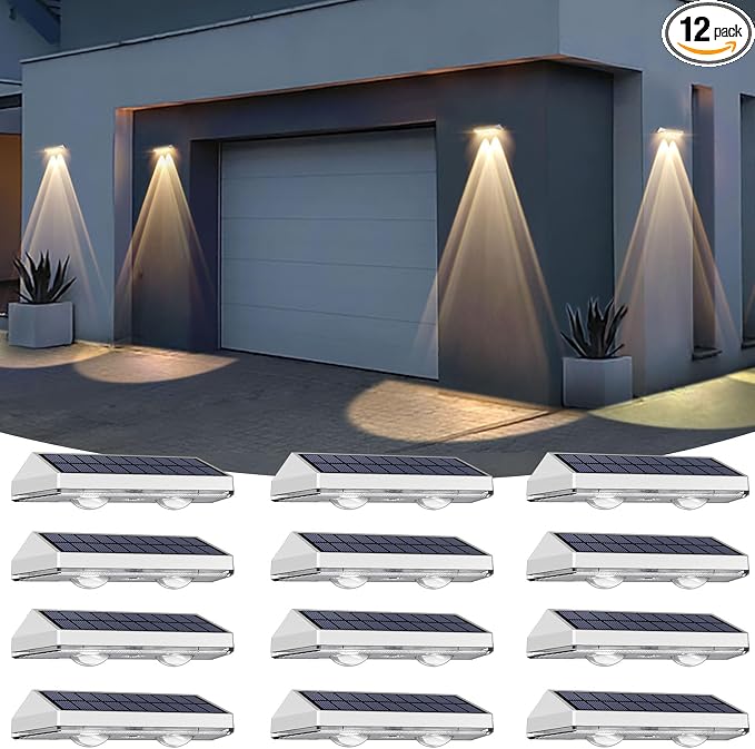 12 Pack Solar Fence Lights Outdoor Waterproof LED by LIANGLOME