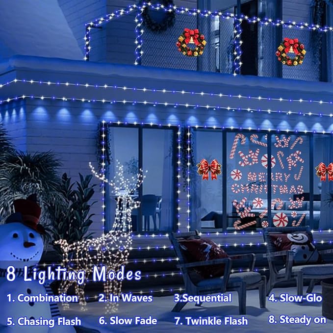 QITONG 2 Pack Blue and White Solar Rope Lights, Each 33ft 100 LED Solar String - Image 3