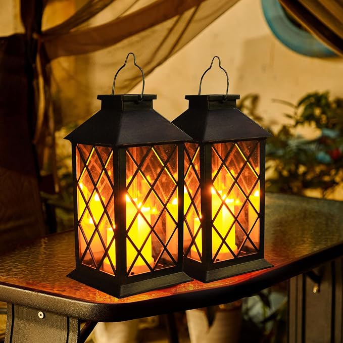 Solar Lantern Outdoor, Garden Hanging Lantern- PVC Waterproof 3 LED Flickering - Image 7