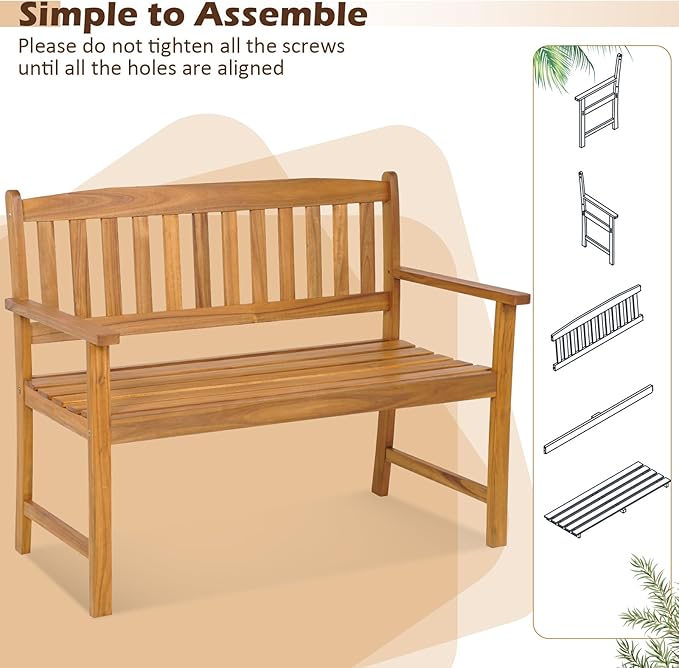Tangkula Outdoor Acacia Wood Bench, 2-Person Garden Bench - Image 9