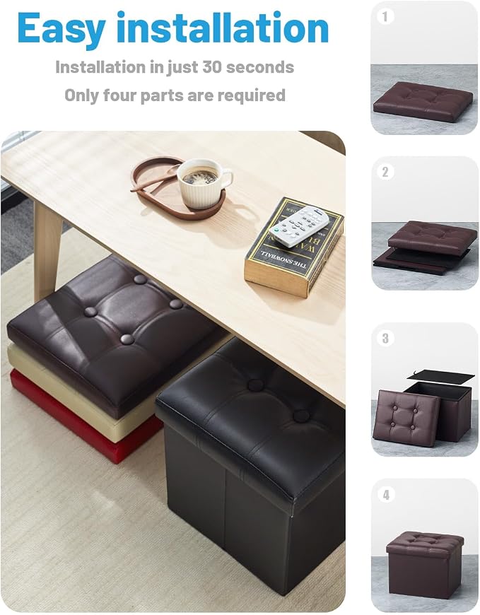 AmasSmile Storage Ottoman Folding Foot Rest Stool - Image 7