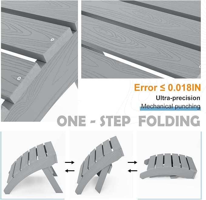 MXIMU Folding Adirondack Ottoman Set of 4: HIPS Plastic Outdoor Footrest Easy - Image 7