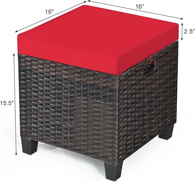 LDAILY Moccha 2 Pieces Patio Outdoor Ottoman, All Weather Rattan Patio Ottoman - Image 3