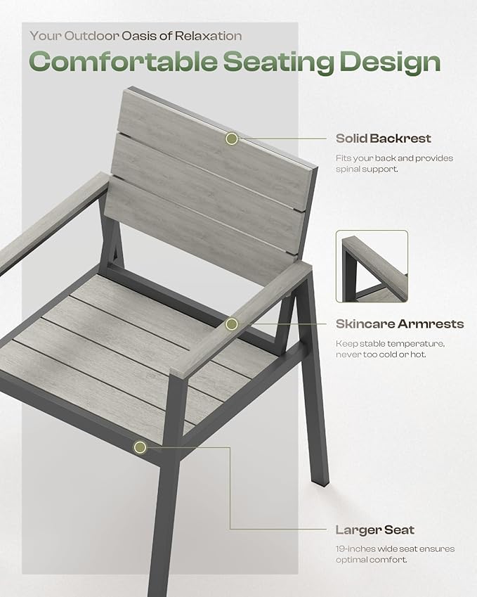Outdoor Patio Dining Chairs Set of 2, 350LBS Capacity Aluminum Patio Dining - Image 3