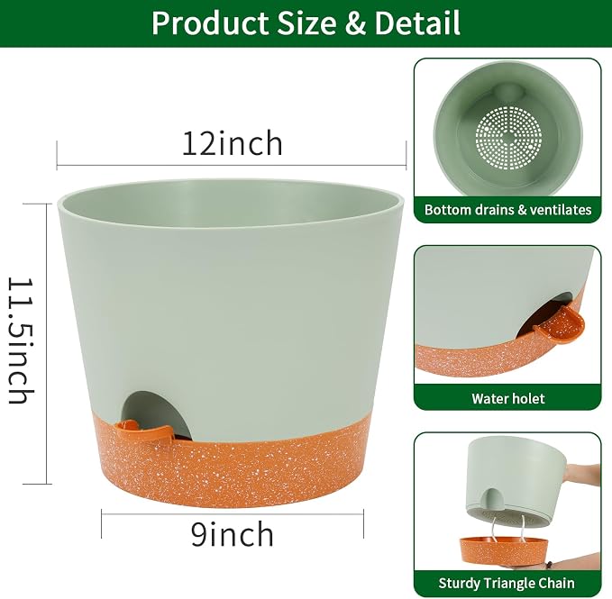 GARDIFE 12 inch Plant Pots, Self Watering Pots, Large Plastic Flower pots - Image 2