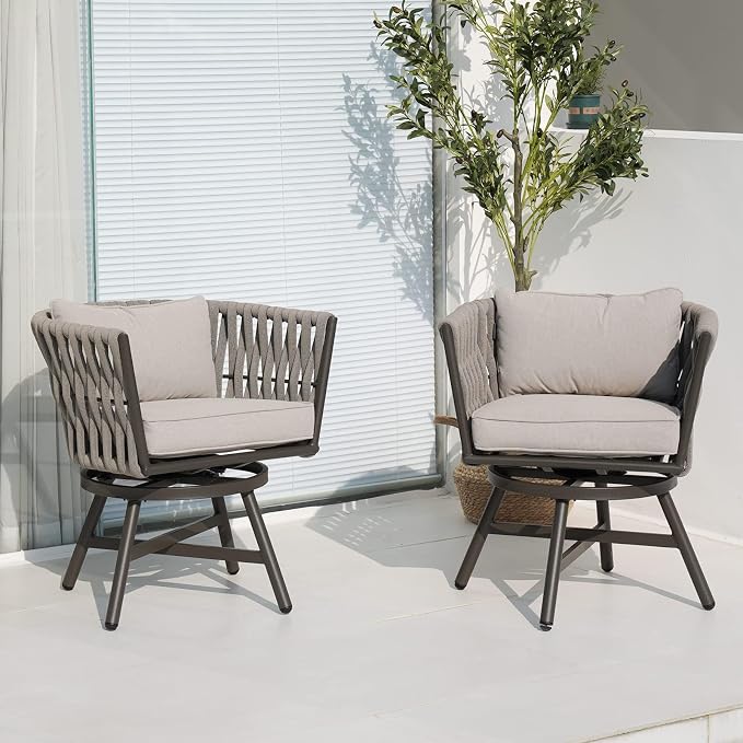 Grand patio Swivel Rope Wicker Chairs Set of 2, Patio Dining Chairs by GrandPatio