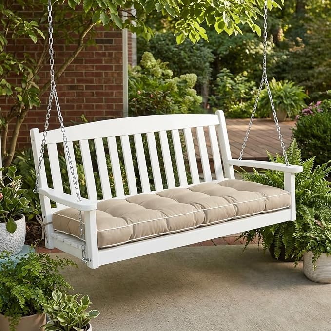 3 Seat 57 Inches Outdoor Porch Swing Cushions, Water-Resistant Tufted Patio - Image 2