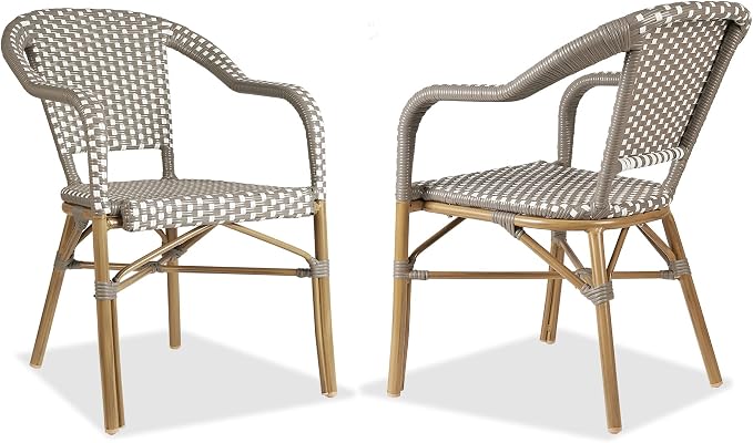 PURPLE LEAF Bistro Chair French Hand-Woven Wicker Armchairs by PURPLELEAF