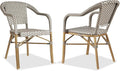 PURPLE LEAF Bistro Chair French Hand-Woven Wicker Armchairs by PURPLELEAF