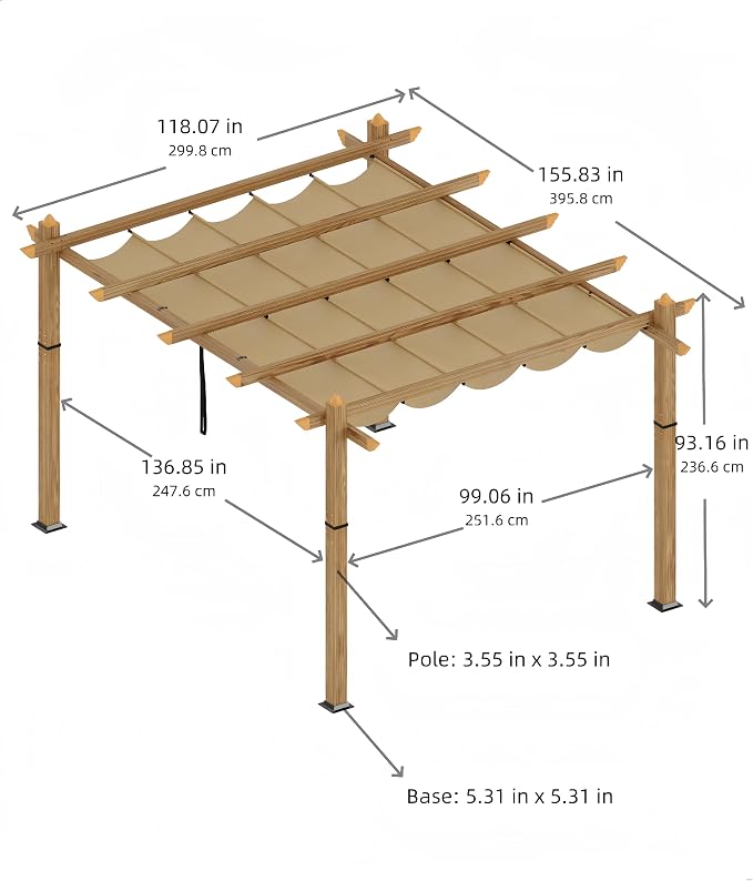 GarveeLife 10 x 13 ft Wood-Grain Aluminum Pergola Outdoor Pergola - Image 6