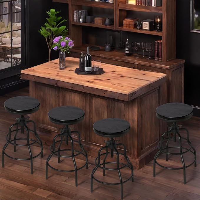 LOKKHAN 4-Pack Industrial Bar Stools, Heavy-Duty Black Metal Frame - Image 8