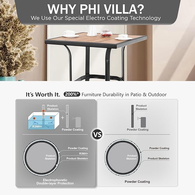 PHI VILLA Patio Bar Table, Outdoor Bar Height Bistro Table - Image 3