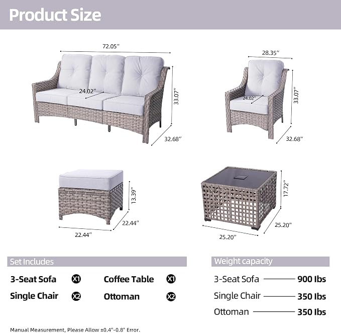 HOOOWOOO 6 Piece Patio Furniture Conversation Sets - Image 7