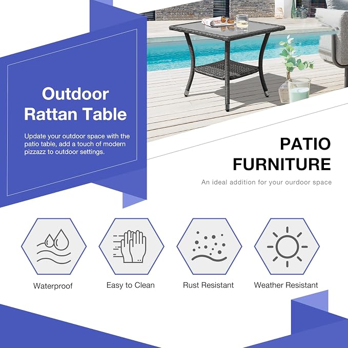 Patiorama Outdoor Wicker Patio Side Table, Weather Resistant Rattan Coffee Table - Image 6