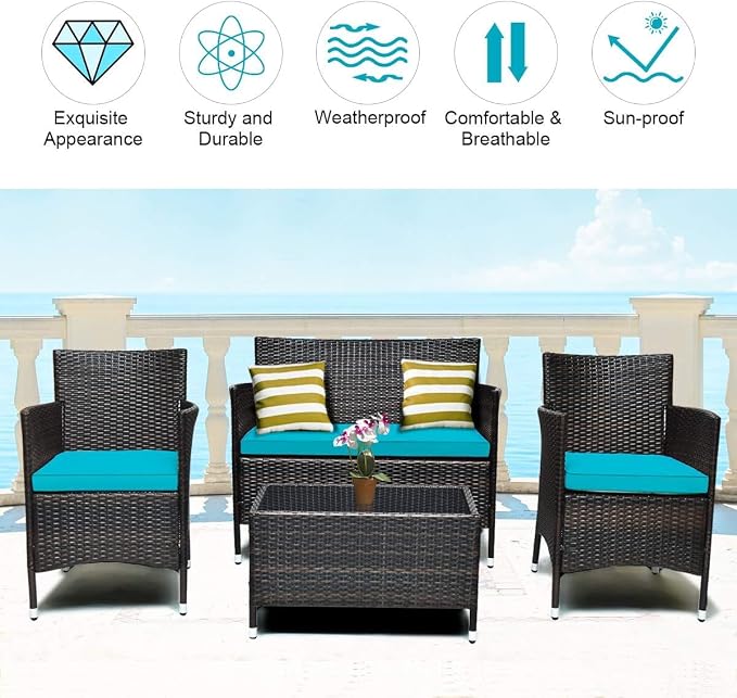 COSTWAY 8PCS Rattan Patio Furniture Set, Outdoor Wicker Rattan Chairs - Image 5
