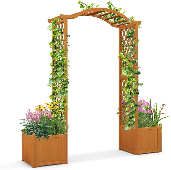 Giantex Garden Arbor with Planter, Wooden Planter Arch with Trellis, Outdoor by Giantex