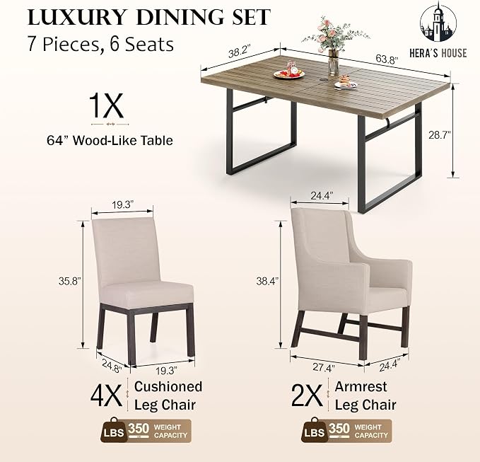 HERA'S HOUSE 7-Piece Indoor/Outdoor Dining Set - Image 6