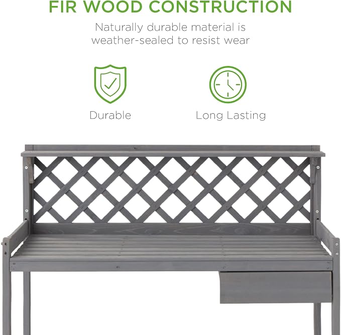 Best Choice Products Outdoor Garden Potting Bench, Wooden Workstation Table - Image 2