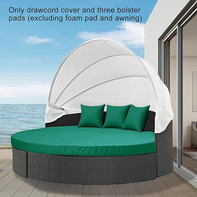 MICTONY Outdoor Daybed Cushion Cover, Sun Bed Round Cushion ONLY, Ink Green - Image 3