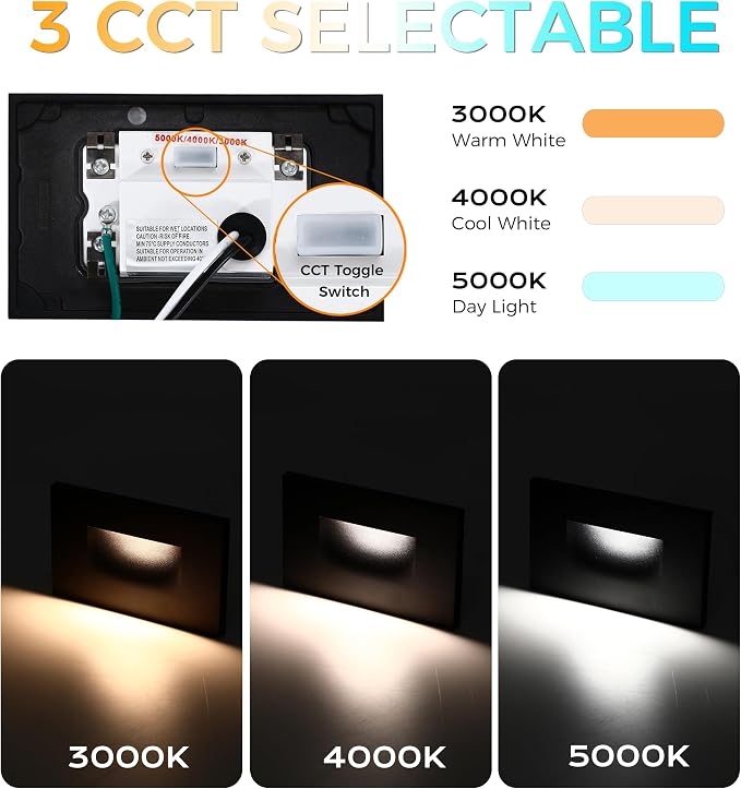 CLOUDY BAY 3 Color 120V Dimmable LED Indoor Outdoor Step Light, - Image 3