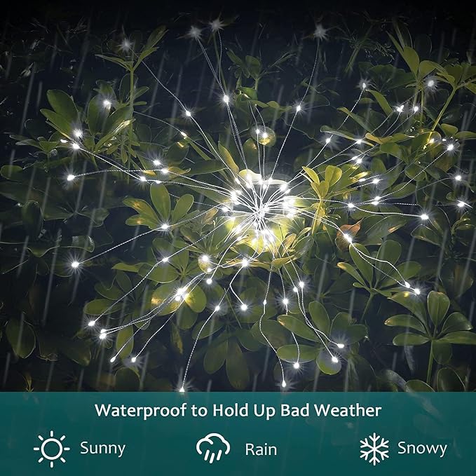 JJGoo Solar Firework Lights, 4 Pack 120 LEDs 2 Lighting Modes Solar Garden - Image 3