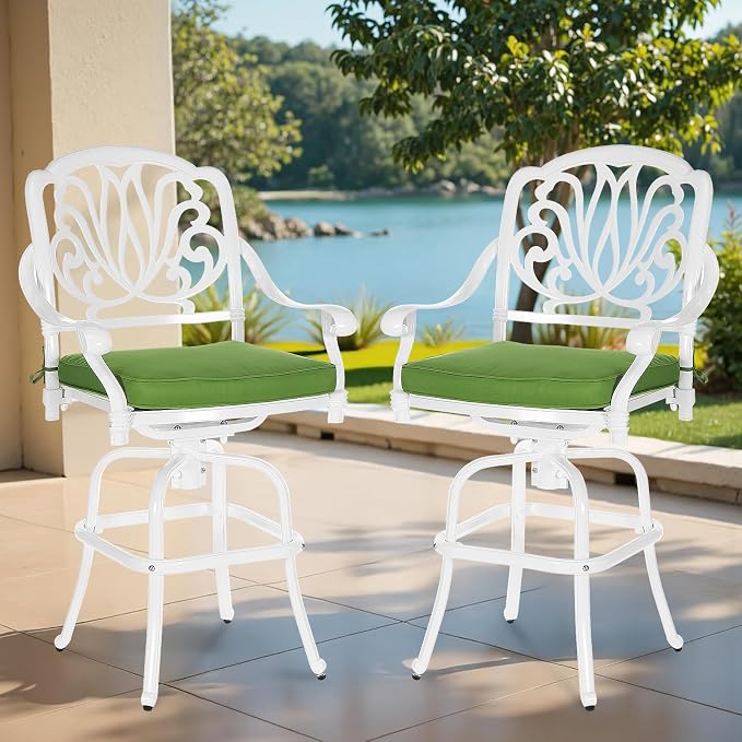 MEETWARM 2 Piece Patio Swivel Bar Chairs, All Weather Cast Aluminum High Swivel - Image 7