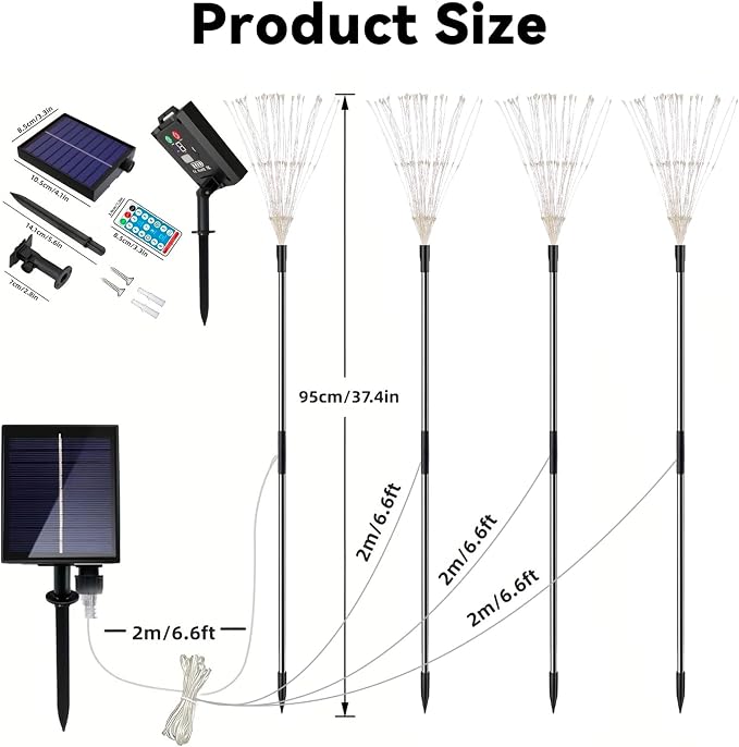 Solar Garden Lights Outdoor Waterproof, 4 Pack Total 480 LED Solar Firework - Image 4