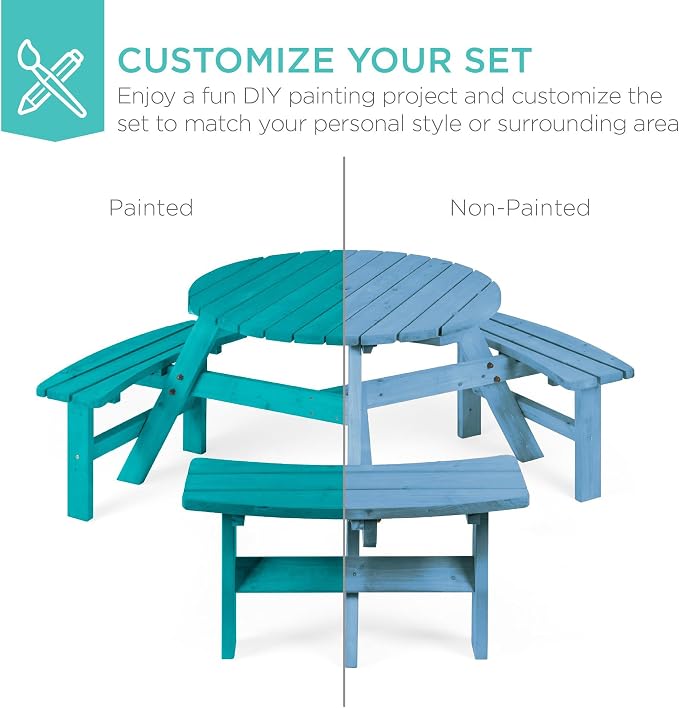 Best Choice Products 6-Person Circular Outdoor Wooden Picnic Table - Image 6