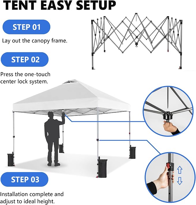 OLIXIS 10x10ft Pop Up Canopy Tent, Heavy Duty 1-Person One Push Setup, Portable - Image 5