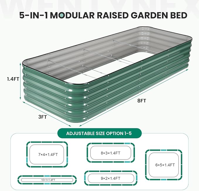 8×3×1.4FT Galvanized Raised Garden Bed Outdoor, Metal Raised Garden Bed Kit - Image 2