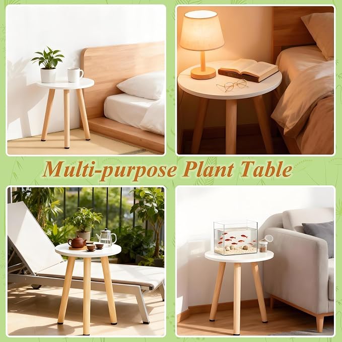 Plant Stand Indoor/Outdoor for Plants, Wood White Planter Stands Holder Mid - Image 5