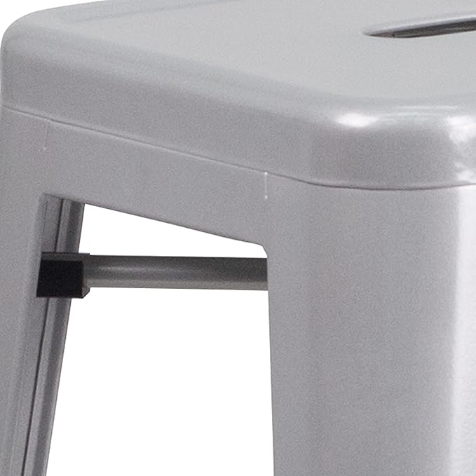Flash Furniture Commercial Grade 30" High Backless Silver Metal Indoor-Outdoor - Image 5