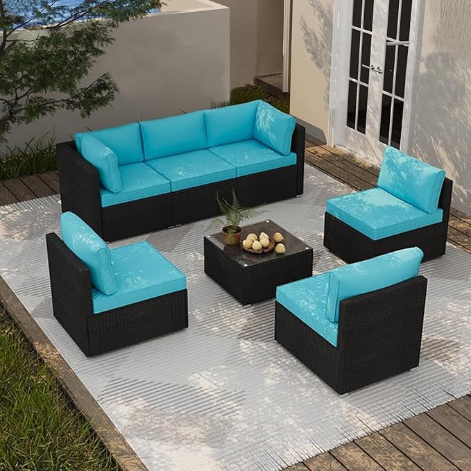 7 Piece Outdoor Patio Furniture Sets, Turquoise Patio Sectional Furniture - Image 7