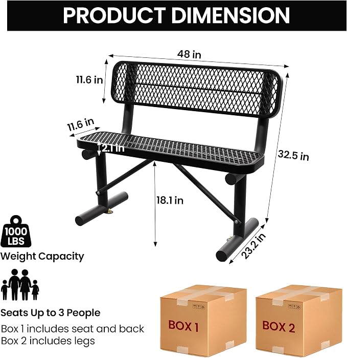 4 Feet Heavy Duty Metal Park Bench - Image 3