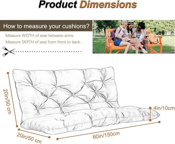 2-3 Seat Swing Replacement Cushion, Outdoor Bench Cushions - Image 6