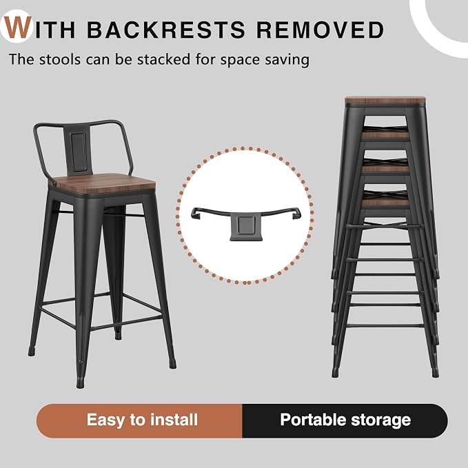 Changjie Furniture 24 Inch Bar Stools Set of 4 Industrial Metal Barstools - Image 4