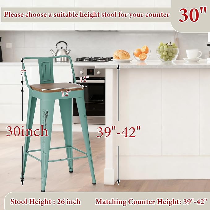 Andeworld Bar Stools Set of 4 Bar Height Stools Industrial Metal Barstools - Image 4