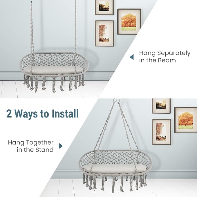 Giantex 2-Seat Hammock Chair, Macrame Swing - Image 3