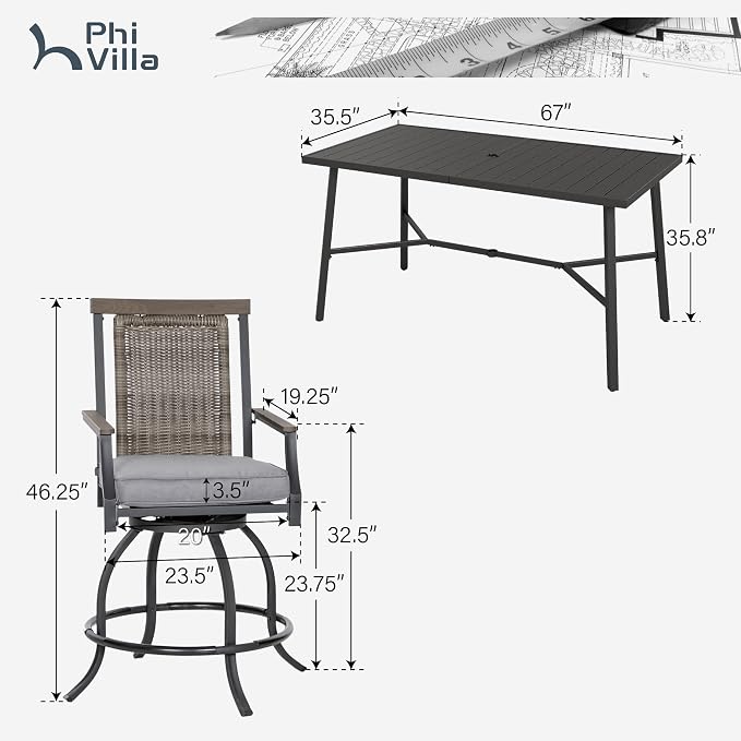 PHI VILLA 7 Piece Outdoor Bar Set, Counter Height Patio Bar Furniture - Image 7