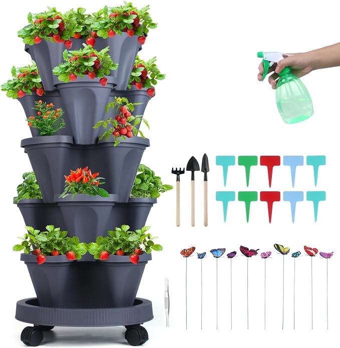 GameXcel Vertical Planter, 5 Tier Stackable Strawberry Planter by GameXcel