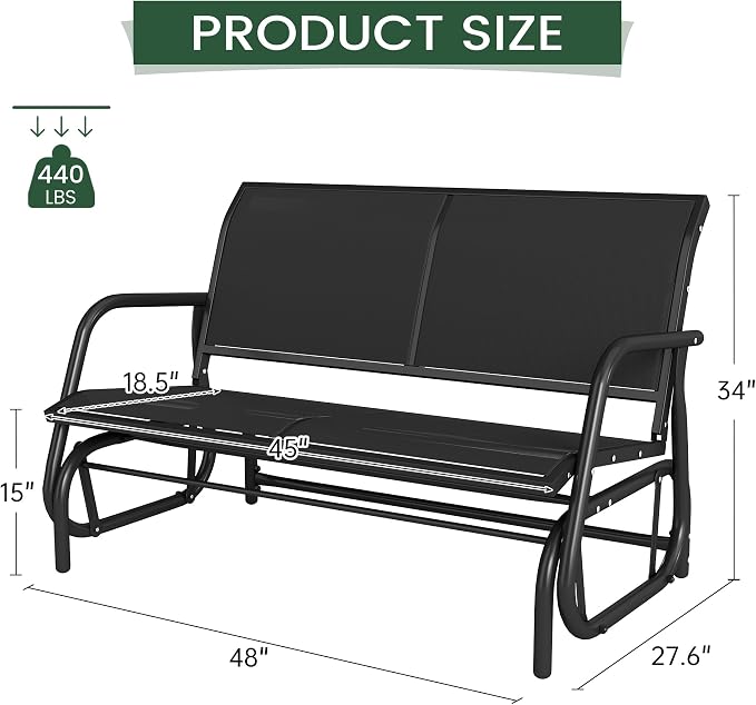 Patio Outdoor Glider Bench, High Backrest and Breathable Mesh Fabric, Yard - Image 3