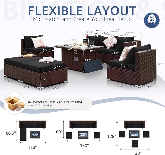 NICESOUL 29.3'' High Back Patio Set - Image 4