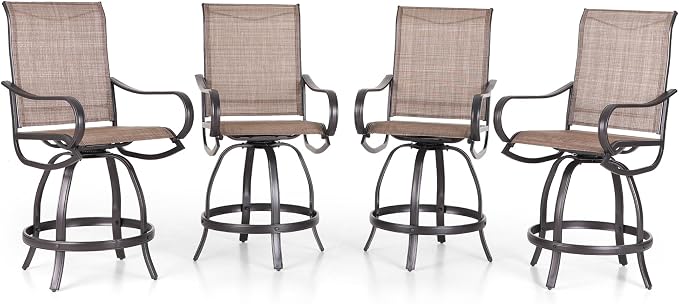 Sophia and William Patio Bar Stools Counter Height, Swivel Bar Chairs, Supports by SophiaWilliam