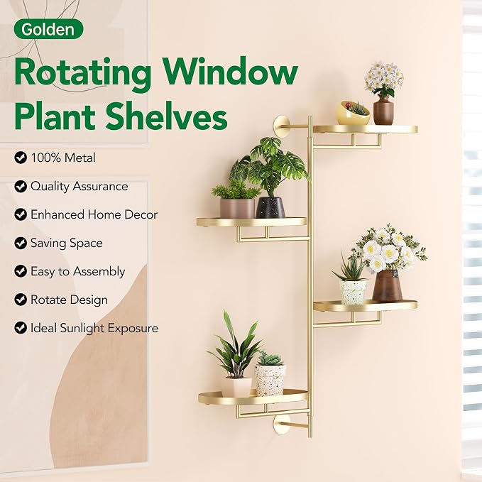 Rotating Window Shelves for Multiple Plants Indoor, 4-tier Metal Corner golden - Image 2