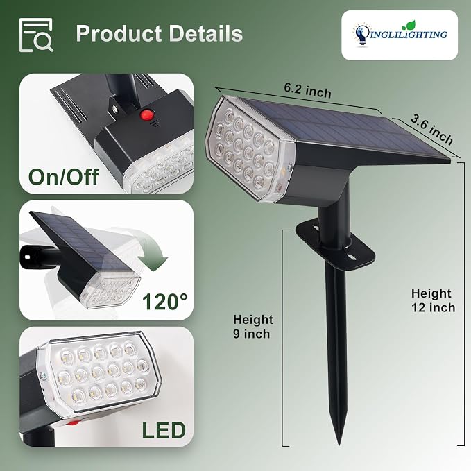 DINGLILIGHTING Waterproof Solar Lights Outdoor: IP65 Led Spot Light Decorations - Image 6