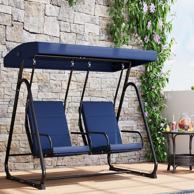 2 Person Porch Swing Chair, Heavy Duty Outdoor Patio Swing Glider - Image 9