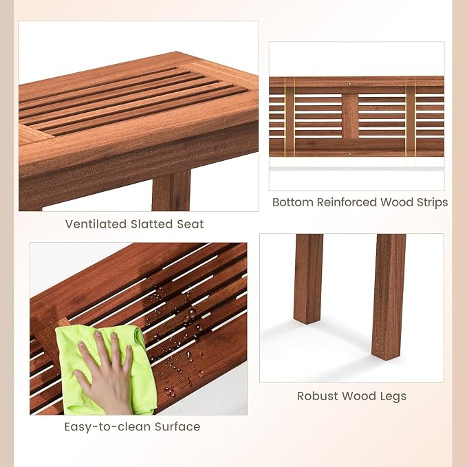 ERGOMASTER Wooden Backless Outdoor Bench, 2-Person Indoor Outdoor Patio Dining - Image 4