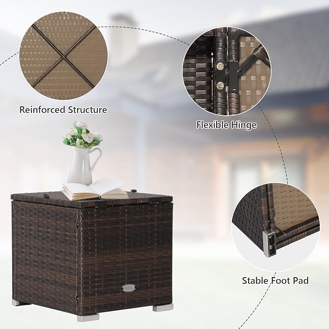 Tangkula 2 Pieces Patio Ottomans, Patiojoy Hand-Woven PE Rattan Side Table - Image 8