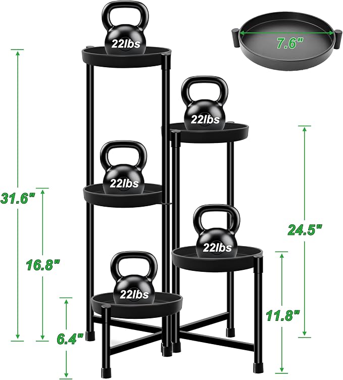 CASIMR Plant Stand Indoor Outdoor, Tall Black Metal Rustproof Stable Plant - Image 6